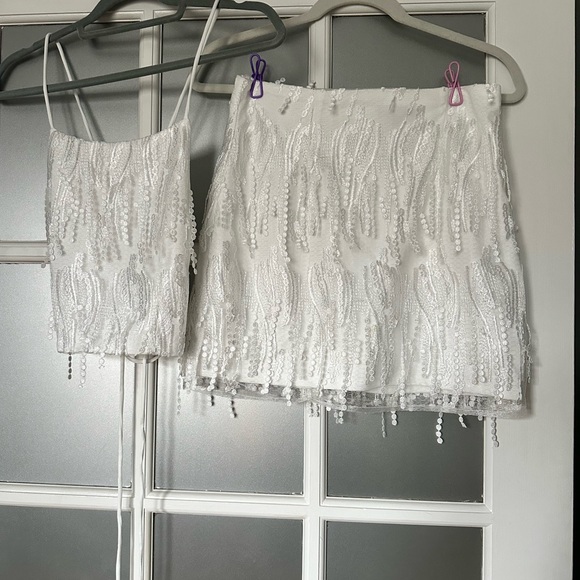 Lulu's Ivory Beaded Cutout Mini Dress - Picture 2 of 5